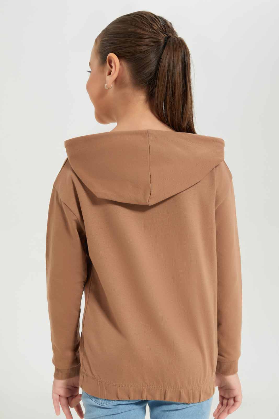 Redtag-Girls-Brown-Smile-Hooded-Sweatshirt-Category:Sweatshirts,-Colour:Brown,-Deals:New-In,-Dept:Girls,-Filter:Girls-(2-to-8-Yrs),-GIR-Sweatshirts,-New-In-GIR-APL,-Non-Sale,-S23A,-Section:Girls-(0-to-14Yrs),-TBL-Girls-2 to 8 Years