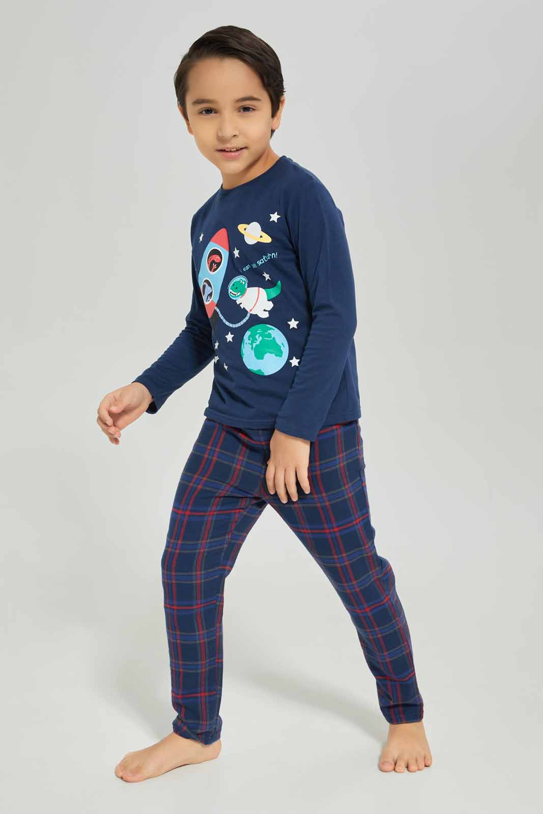 Redtag-Boys-Blue-Long-Sleeve-Single-Jersey-Printed-T-Shirt-With-Brushedcheck-Pant-BOY-Pyjama-Sets,-Category:Pyjama-Sets,-Colour:Blue,-Deals:New-In,-Dept:Boys,-Filter:Boys-(2-to-8-Yrs),-New-In-BOY-APL,-Non-Sale,-S23A,-Section:Boys-(0-to-14Yrs)-Boys-2 to 8 Years