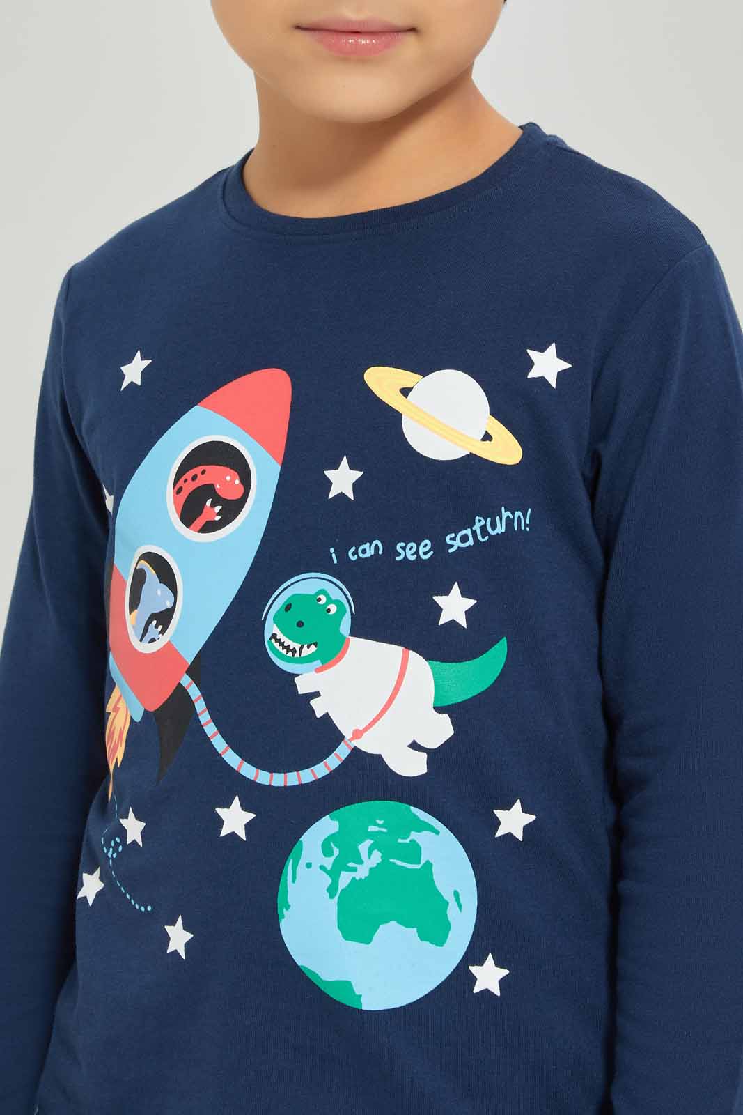 Redtag-Boys-Blue-Long-Sleeve-Single-Jersey-Printed-T-Shirt-With-Brushedcheck-Pant-BOY-Pyjama-Sets,-Category:Pyjama-Sets,-Colour:Blue,-Deals:New-In,-Dept:Boys,-Filter:Boys-(2-to-8-Yrs),-New-In-BOY-APL,-Non-Sale,-S23A,-Section:Boys-(0-to-14Yrs)-Boys-2 to 8 Years