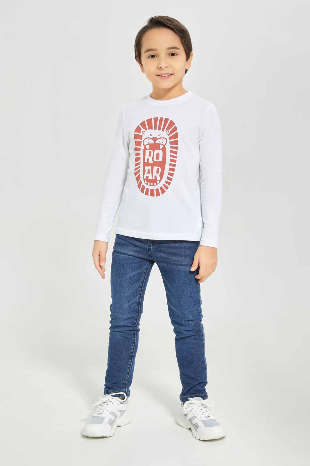 Redtag-Boys-White-Lion-Long-Sleeve-Graphic-T-Shirt-BOY-T-Shirts,-Category:T-Shirts,-Colour:White,-Deals:New-In,-Dept:Boys,-Filter:Boys-(2-to-8-Yrs),-New-In-BOY-APL,-Non-Sale,-S23A,-Section:Boys-(0-to-14Yrs),-TBL-Boys-2 to 8 Years