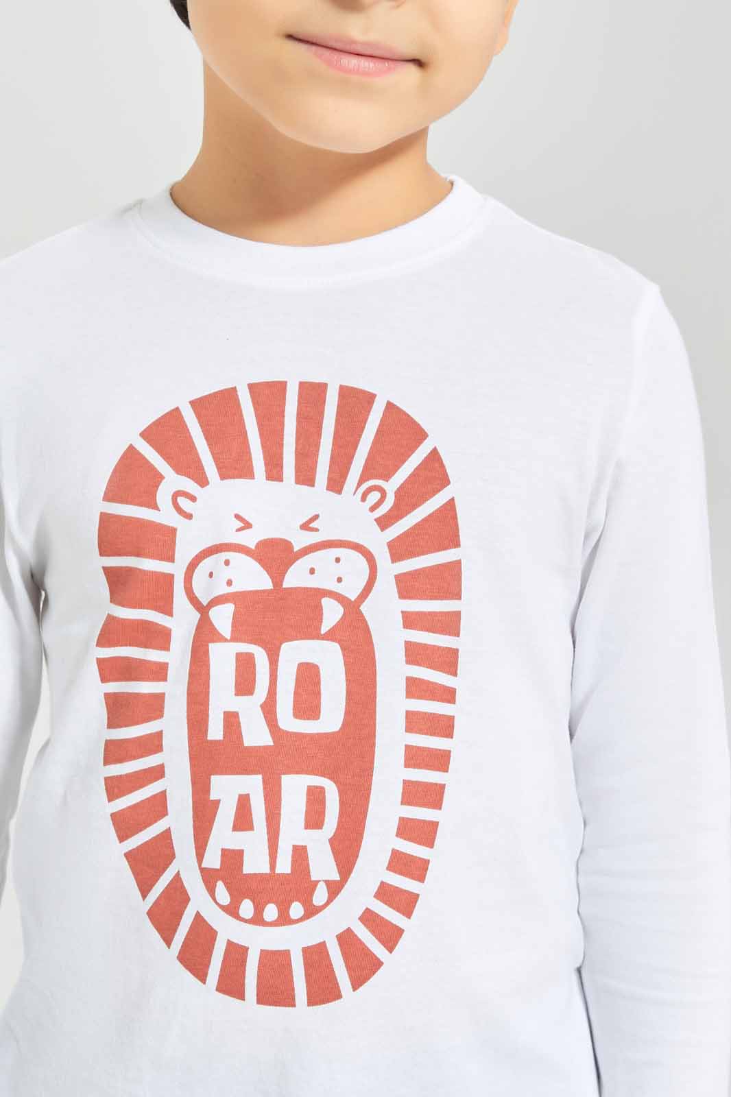 Redtag-Boys-White-Lion-Long-Sleeve-Graphic-T-Shirt-BOY-T-Shirts,-Category:T-Shirts,-Colour:White,-Deals:New-In,-Dept:Boys,-Filter:Boys-(2-to-8-Yrs),-New-In-BOY-APL,-Non-Sale,-S23A,-Section:Boys-(0-to-14Yrs),-TBL-Boys-2 to 8 Years