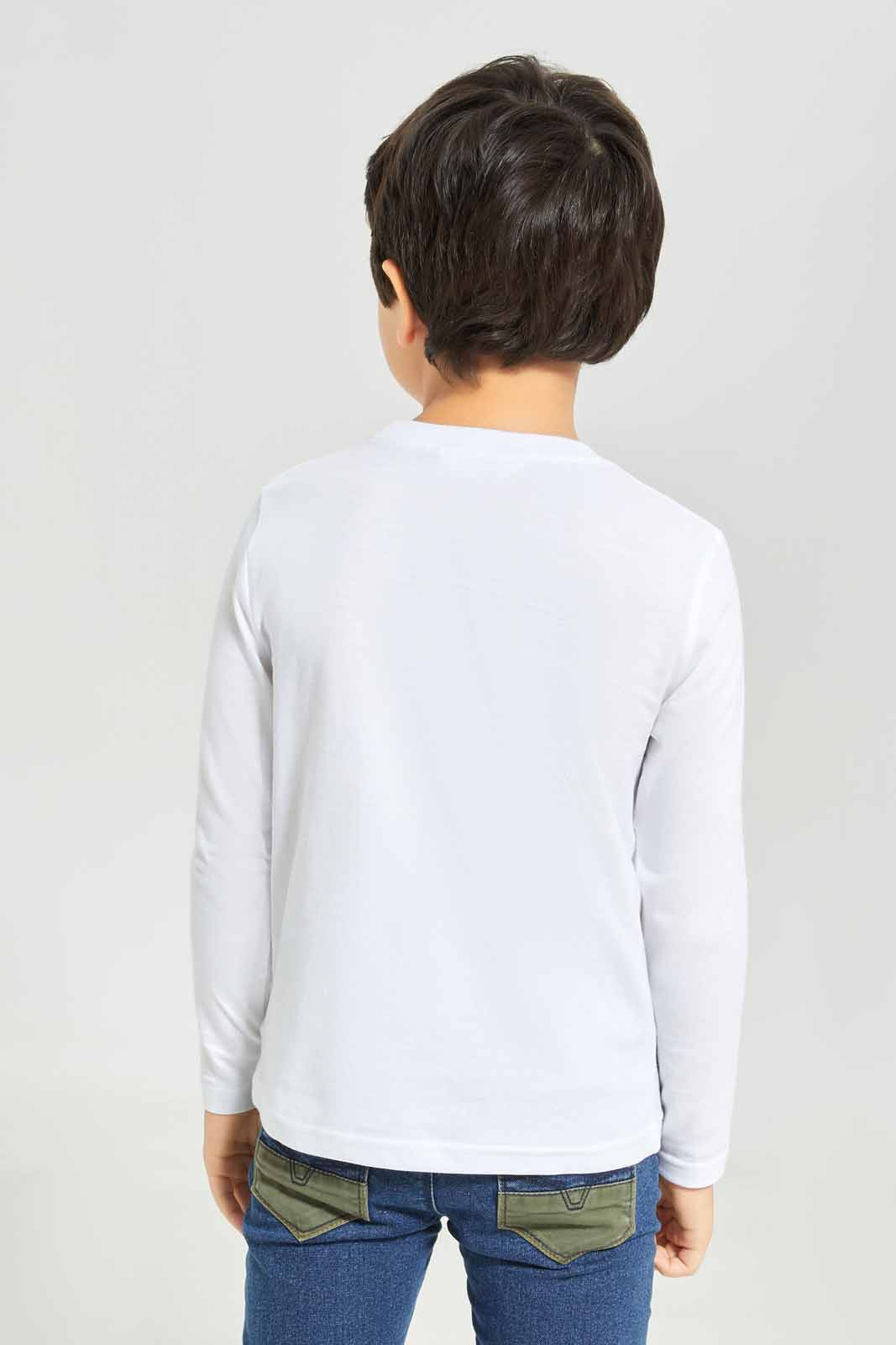 Redtag-Boys-White-Lion-Long-Sleeve-Graphic-T-Shirt-BOY-T-Shirts,-Category:T-Shirts,-Colour:White,-Deals:New-In,-Dept:Boys,-Filter:Boys-(2-to-8-Yrs),-New-In-BOY-APL,-Non-Sale,-S23A,-Section:Boys-(0-to-14Yrs),-TBL-Boys-2 to 8 Years