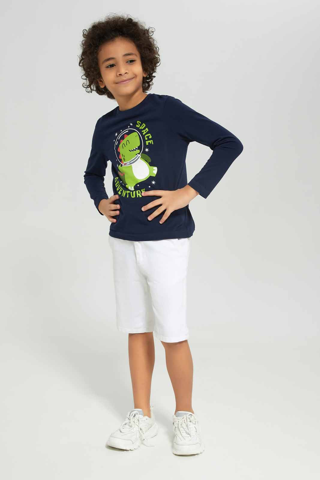 Redtag-Boys-Navy-Dino-Long-Sleeve-Graphic-T-Shirt-BOY-T-Shirts,-Category:T-Shirts,-Colour:Navy,-Deals:New-In,-Dept:Boys,-Filter:Boys-(2-to-8-Yrs),-New-In-BOY-APL,-Non-Sale,-S23A,-Section:Boys-(0-to-14Yrs),-TBL-Boys-2 to 8 Years