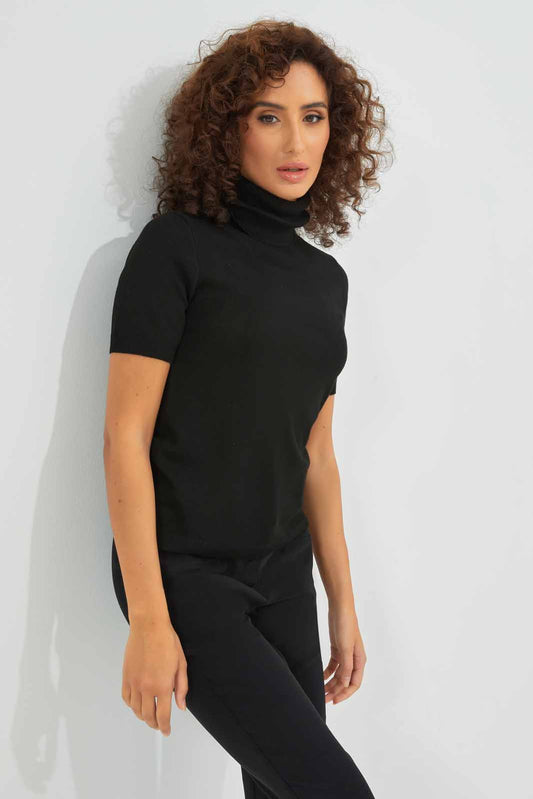 Redtag-Women-Black-High-Neck-Short-Sleeve-Category:Pullovers,-Colour:Black,-Deals:New-In,-Dept:Ladieswear,-Filter:Women's-Clothing,-New-In-Women-APL,-Non-Sale,-S23A,-Section:Women,-Women-Pullovers-Women's-