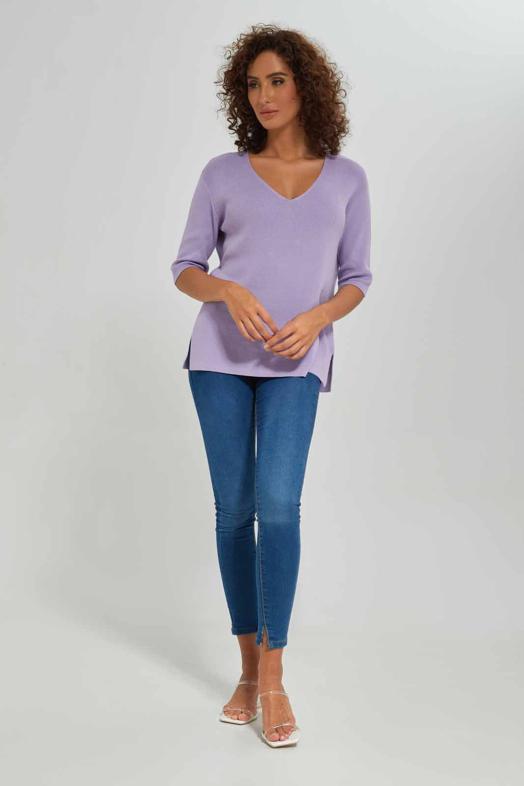 Redtag-Women-Lilac-Short-Sleeve-V-Neck-Pullover-Category:Pullovers,-Colour:Lilac,-Deals:New-In,-Dept:Ladieswear,-Filter:Women's-Clothing,-New-In-Women-APL,-Non-Sale,-S23A,-Section:Women,-Women-Pullovers-Women's-