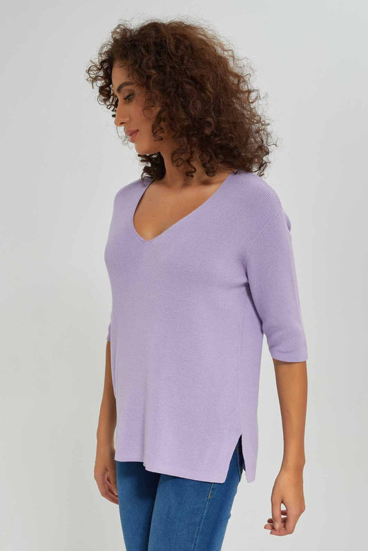 Redtag-Women-Lilac-Short-Sleeve-V-Neck-Pullover-Category:Pullovers,-Colour:Lilac,-Deals:New-In,-Dept:Ladieswear,-Filter:Women's-Clothing,-New-In-Women-APL,-Non-Sale,-S23A,-Section:Women,-Women-Pullovers-Women's-