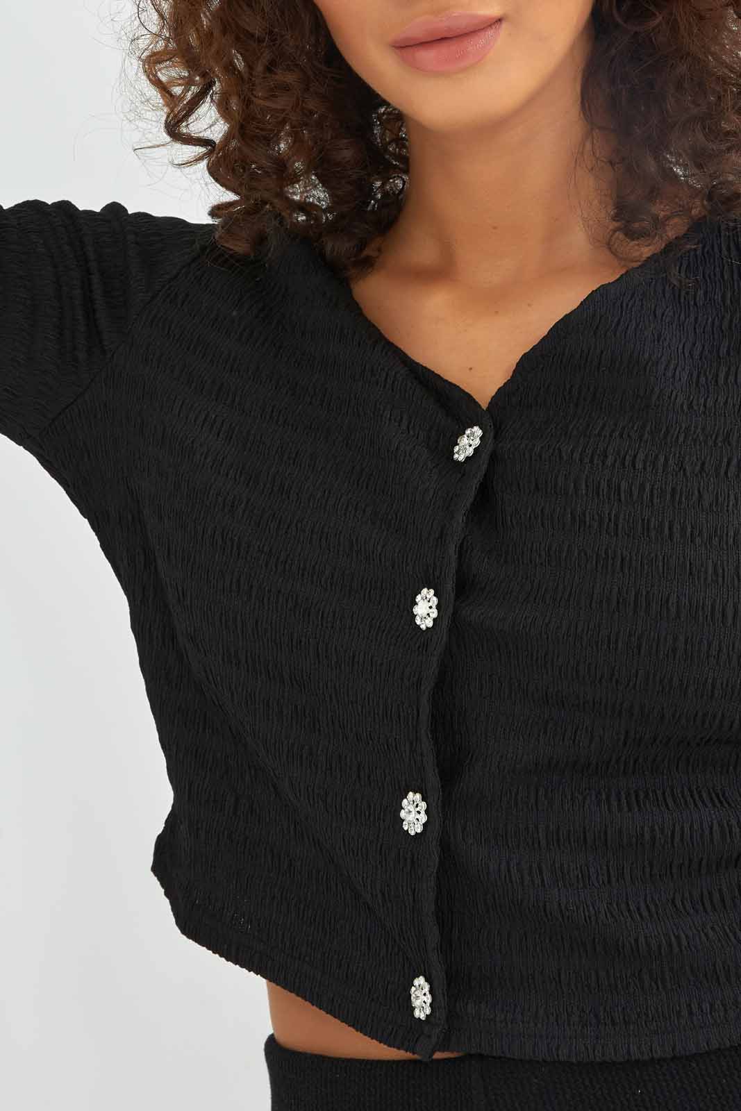 Redtag-Women-Black-Front-Button-Crinkle-Jersey-Cardigan-Category:Cardigans,-Colour:Black,-Deals:New-In,-Dept:Ladieswear,-Filter:Women's-Clothing,-New-In-Women-APL,-Non-Sale,-S23A,-Section:Women,-Women-Cardigans-Women's-