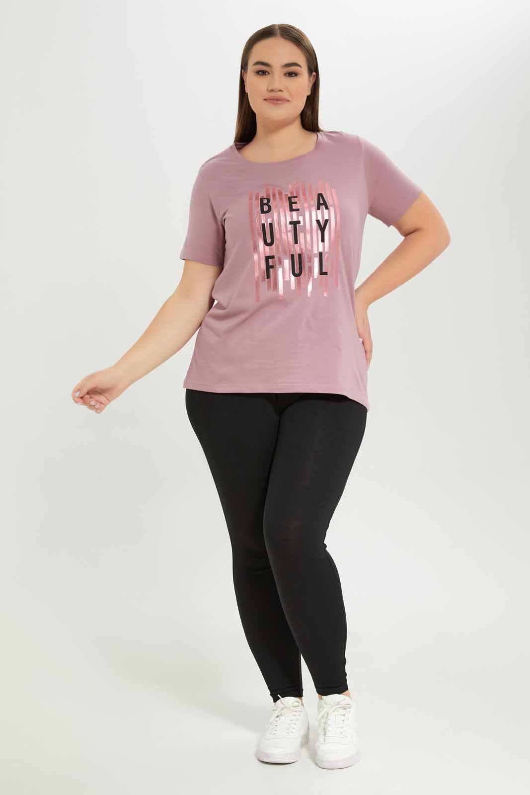 Redtag-Women-Mauve-Graphic-T-Shirt-Category:T-Shirts,-Colour:Mauve,-Deals:New-In,-Dept:Ladieswear,-Filter:Plus-Size,-LDP-T-Shirts,-New-In-LDP-APL,-Non-Sale,-S23A,-Section:Women,-TBL-Women's-