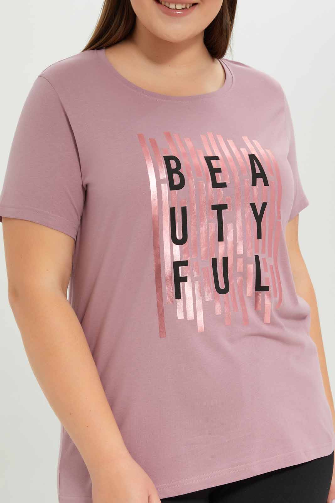Redtag-Women-Mauve-Graphic-T-Shirt-Category:T-Shirts,-Colour:Mauve,-Deals:New-In,-Dept:Ladieswear,-Filter:Plus-Size,-LDP-T-Shirts,-New-In-LDP-APL,-Non-Sale,-S23A,-Section:Women,-TBL-Women's-