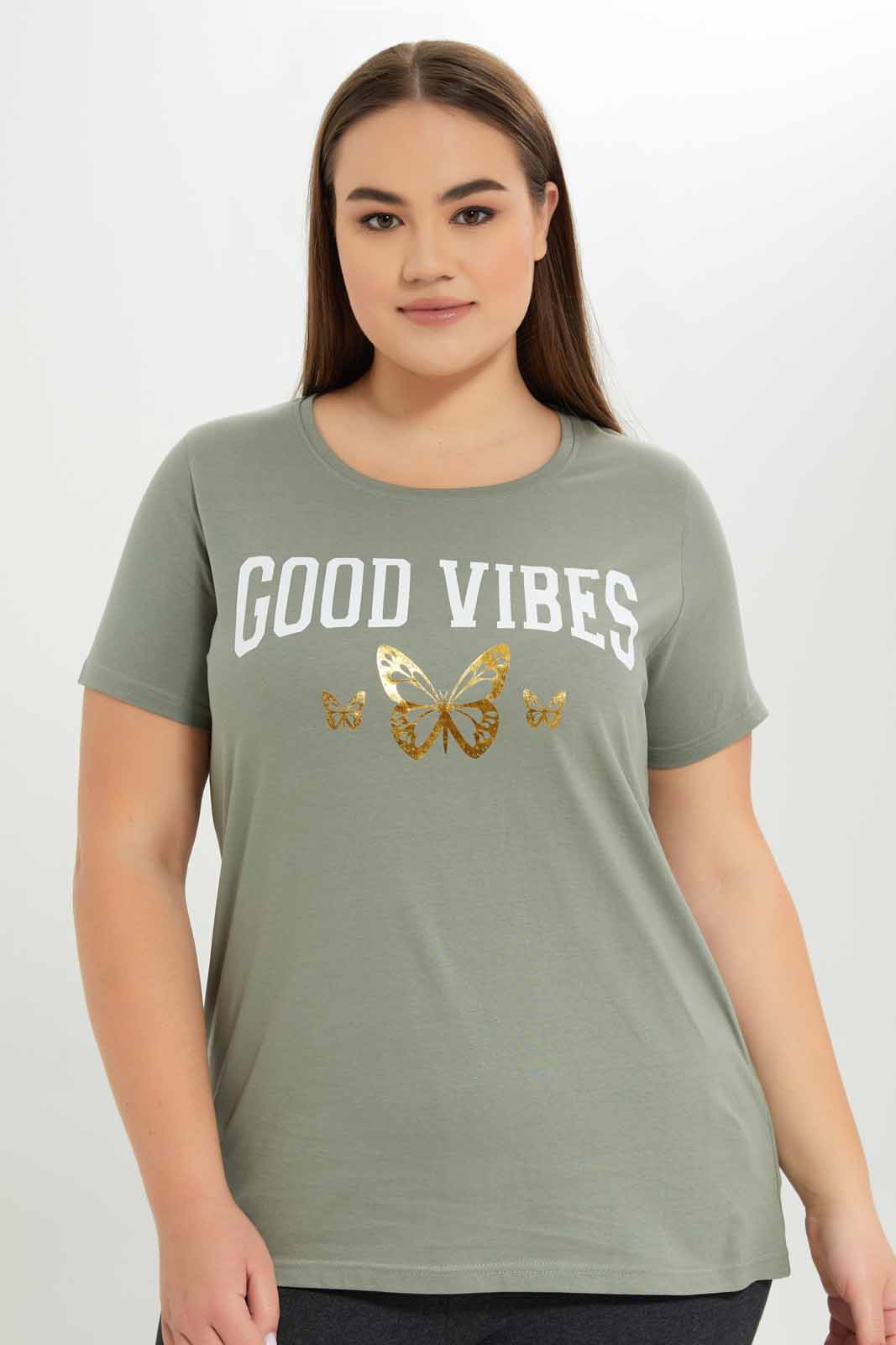 Redtag-Women-Olive-Graphic-T-Shirt-Category:T-Shirts,-Colour:Olive,-Deals:New-In,-Dept:Ladieswear,-Filter:Plus-Size,-LDP-T-Shirts,-New-In-LDP-APL,-Non-Sale,-S23A,-Section:Women,-TBL-Women's-