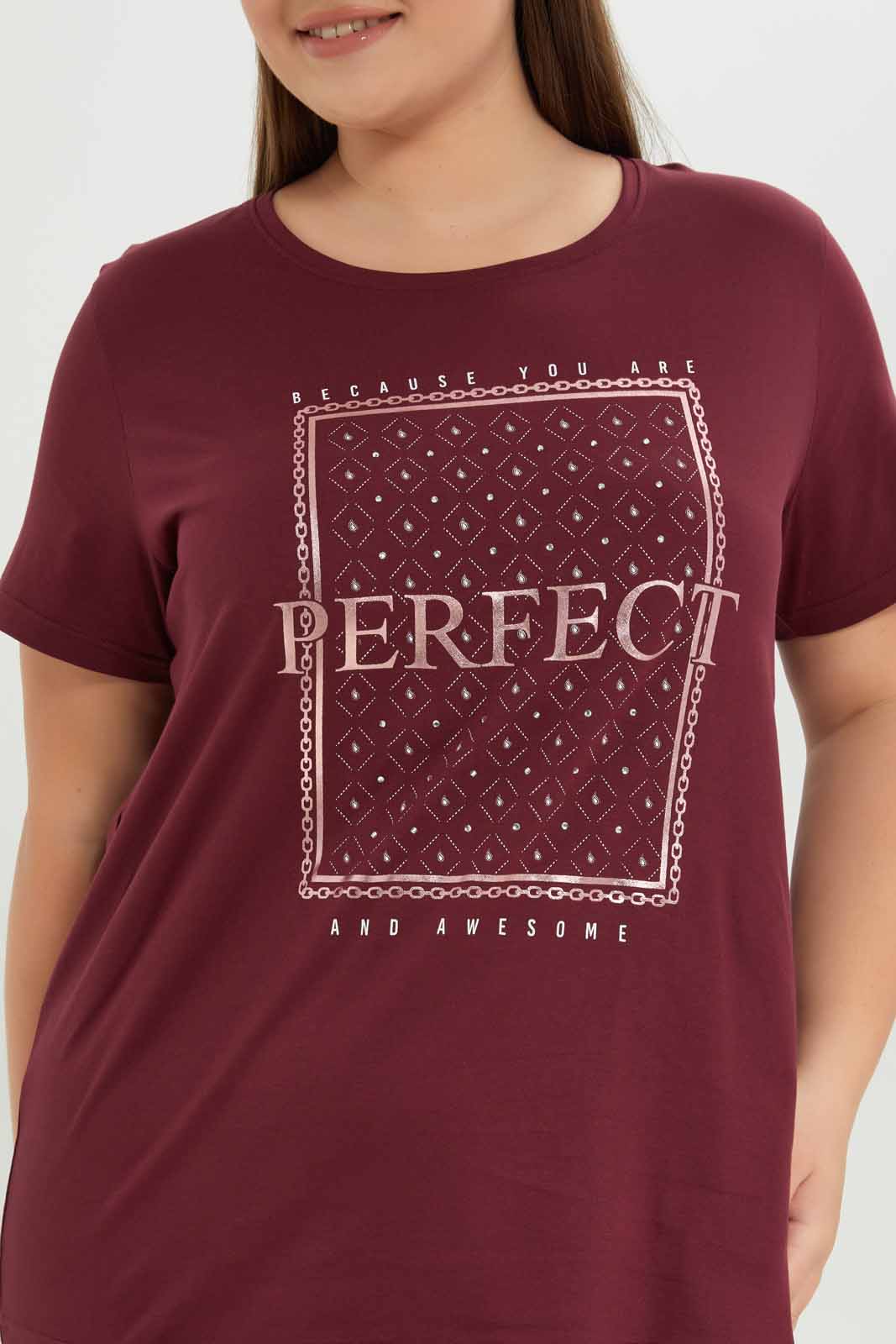 Redtag-Women-Burgandy-Graphic-T-Shirt-Category:T-Shirts,-Colour:Burgundy,-Deals:New-In,-Dept:Ladieswear,-Filter:Plus-Size,-LDP-T-Shirts,-New-In-LDP-APL,-Non-Sale,-S23A,-Section:Women,-TBL-Women's-