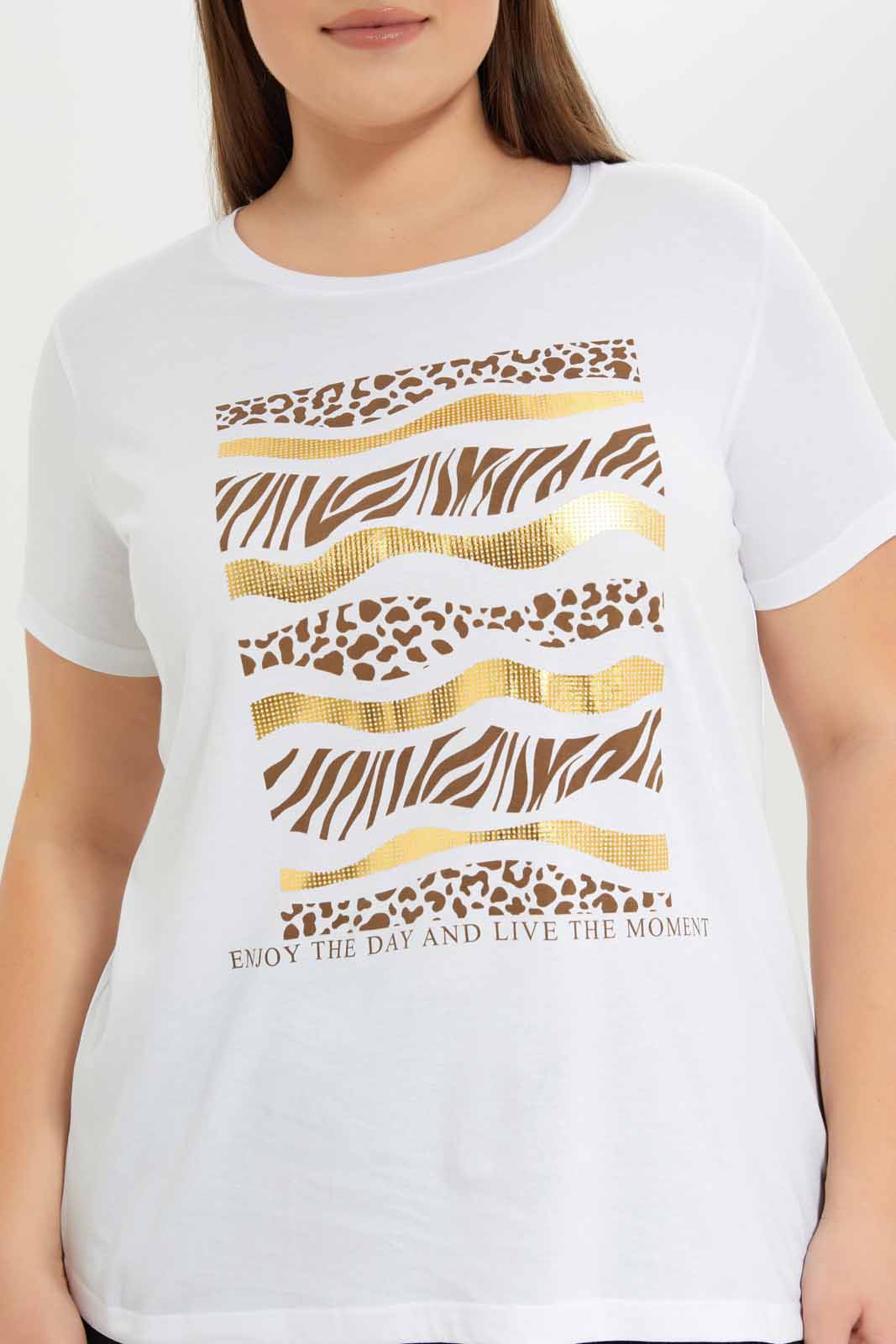 Redtag-Women-White-Graphic-T-Shirt-Category:T-Shirts,-Colour:White,-Deals:New-In,-Dept:Ladieswear,-Filter:Plus-Size,-LDP-T-Shirts,-New-In-LDP-APL,-Non-Sale,-S23A,-Section:Women,-TBL-Women's-