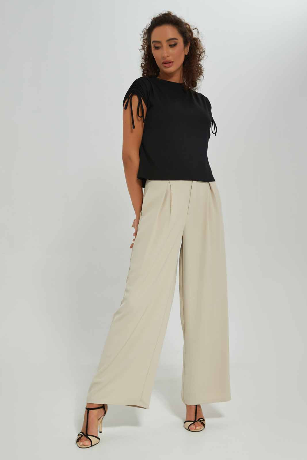 Redtag-Women-Black-Ruched-Shoulder-Top-Category:T-Shirts,-Colour:Black,-Deals:New-In,-Dept:Ladieswear,-Filter:Women's-Clothing,-New-In-Women-APL,-Non-Sale,-S23A,-Section:Women,-Women-T-Shirts-Women's-