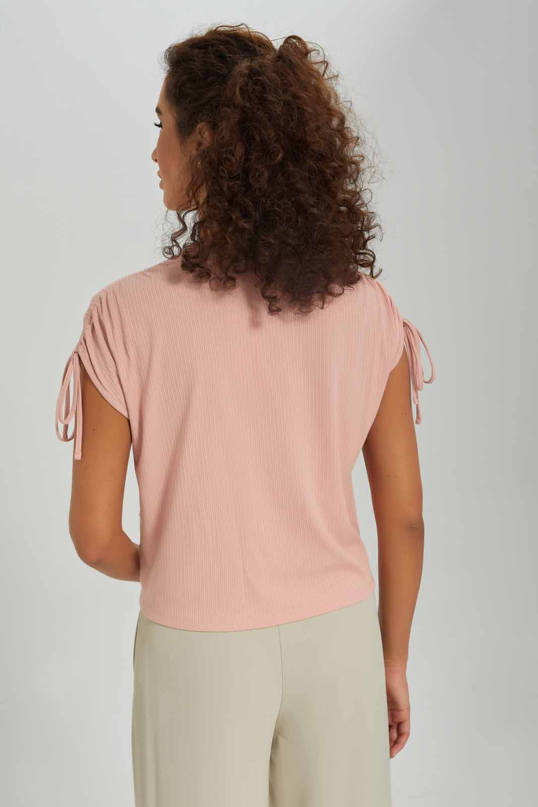 Redtag-Women-Pale-Pink-Ruched-Shoulder-Top-Category:T-Shirts,-Colour:Apricot,-Deals:New-In,-Dept:Ladieswear,-Filter:Women's-Clothing,-New-In-Women-APL,-Non-Sale,-S23A,-Section:Women,-Women-T-Shirts-Women's-