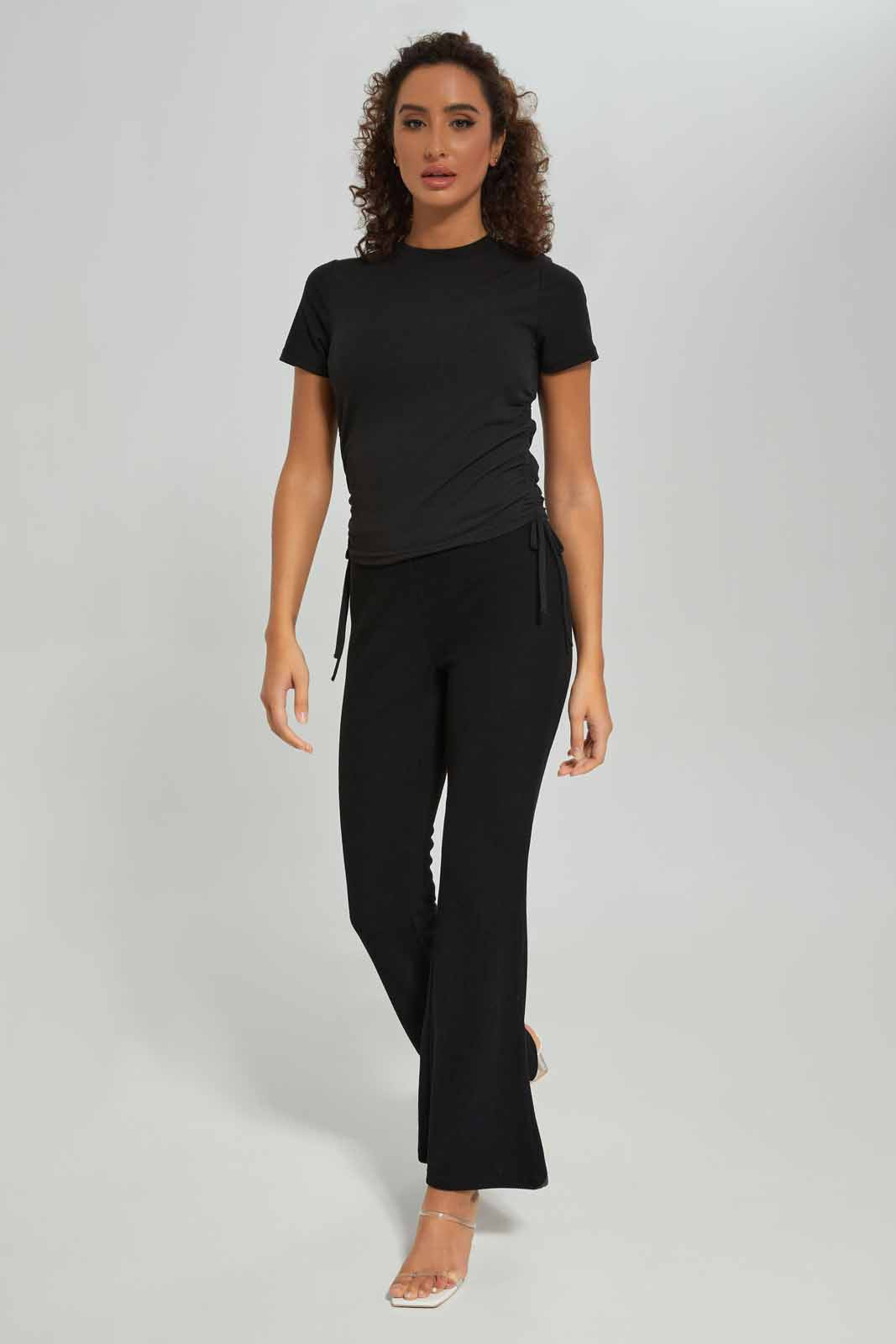 Redtag-Women-Black-Side-Ruched-Top-Category:T-Shirts,-Colour:Black,-Deals:New-In,-Dept:Ladieswear,-Filter:Women's-Clothing,-New-In-Women-APL,-Non-Sale,-S23A,-Section:Women,-Women-T-Shirts-Women's-