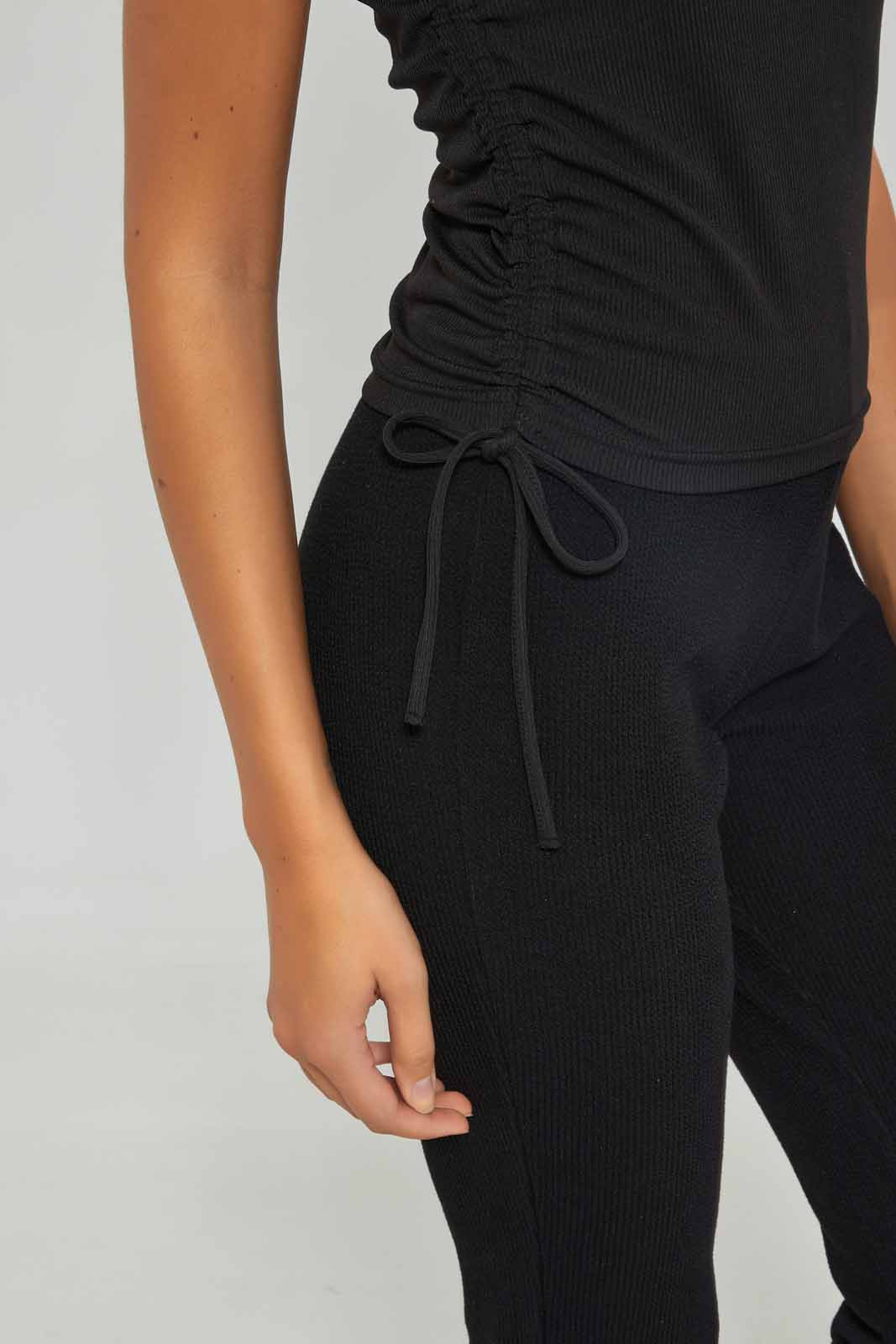 Redtag-Women-Black-Side-Ruched-Top-Category:T-Shirts,-Colour:Black,-Deals:New-In,-Dept:Ladieswear,-Filter:Women's-Clothing,-New-In-Women-APL,-Non-Sale,-S23A,-Section:Women,-Women-T-Shirts-Women's-