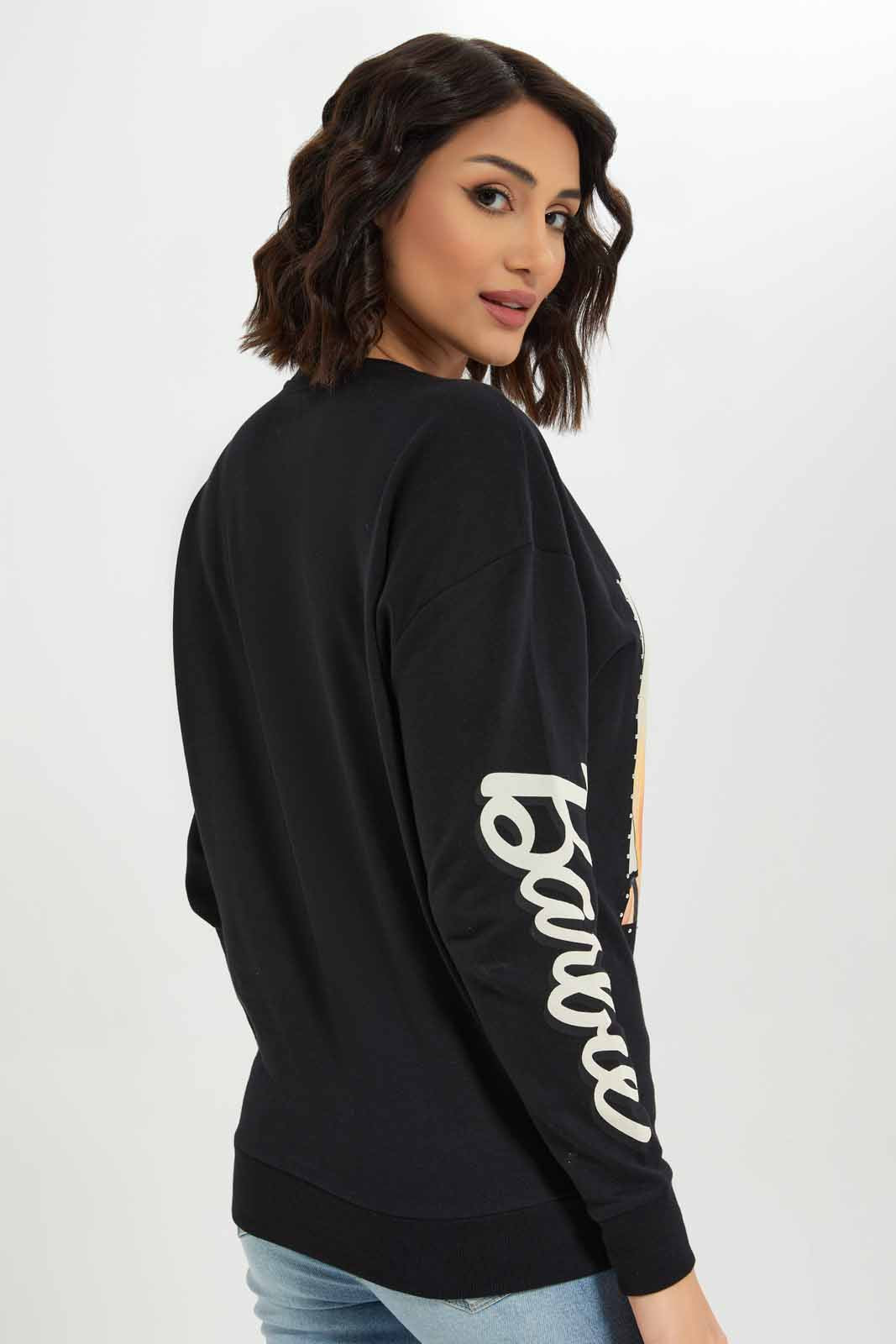 Redtag-Women-Black-Barbie-Printed-Sweatshirt-Category:Sweatshirts,-Colour:Black,-Deals:New-In,-Dept:Ladieswear,-Filter:Women's-Clothing,-New-In-Women-APL,-Non-Sale,-S23A,-Section:Women,-TBL,-Women-Sweatshirts-Women's-