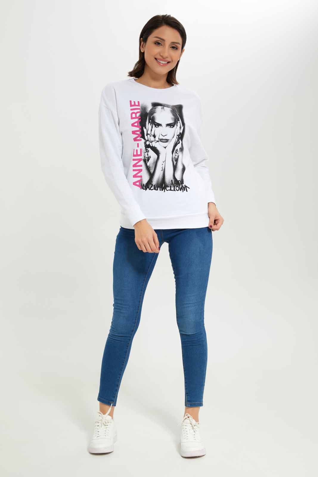 Redtag-Women-White-Anne-Marie-Printed-Sweatshirt-Category:Sweatshirts,-Colour:White,-Deals:New-In,-Dept:Ladieswear,-Filter:Women's-Clothing,-New-In-Women-APL,-Non-Sale,-S23A,-Section:Women,-TBL,-Women-Sweatshirts-Women's-