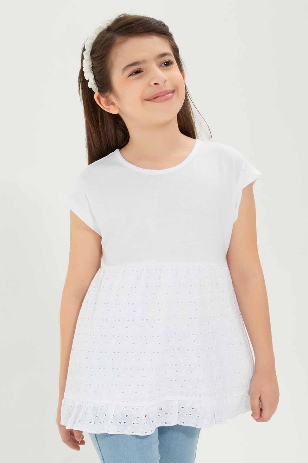Redtag-Girls-White-Knit-Anglaise-Jersey-Top-White-Category:Jackets,-Colour:White,-Deals:New-In,-Dept:Girls,-Filter:Girls-(2-to-8-Yrs),-GIR-Jackets,-New-In-GIR-APL,-Non-Sale,-S23A,-Section:Girls-(0-to-14Yrs)--