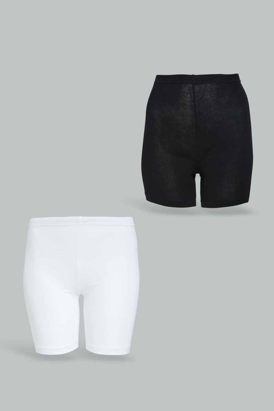 Redtag-Girls-Black/White-2Pcs-Pack-Cycling-Leggings-365,-Category:Leggings,-Colour:Assorted,-Deals:New-In,-Dept:Girls,-Filter:Senior-Girls-(8-to-14-Yrs),-GSR-Leggings,-New-In-GSR-APL,-Non-Sale,-Section:Girls-(0-to-14Yrs)-Senior-Girls-9 to 14 Years