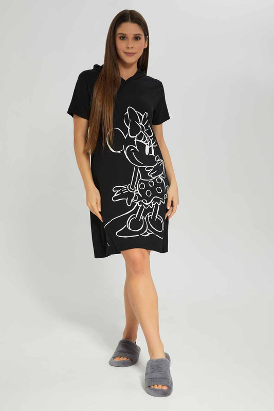 Redtag-Women-Black-Mickey-Ladies-Short-Sleeve-With-Hood-Nightshirt-Category:Nightshirts,-CHA,-Colour:Black,-Deals:New-In,-Dept:Ladieswear,-Filter:Women's-Clothing,-New-In-Women-APL,-Non-Sale,-Section:Women,-W22A,-Women-Nightshirts--